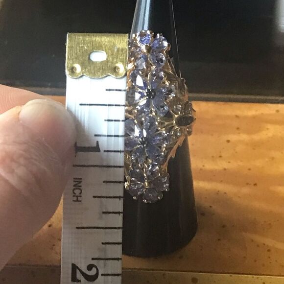 Natural Tanzanite Black Spinel Sterling Silver Cocktail Ring Size 6 - Picture 7 of 9